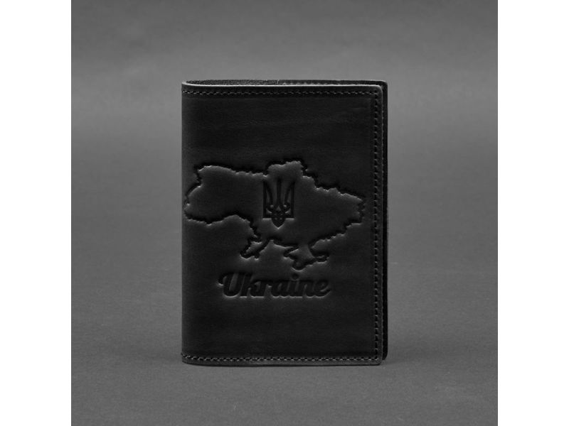 Кожаная обложка для паспорта с картой Украины черный Crazy Horse, фото 6
