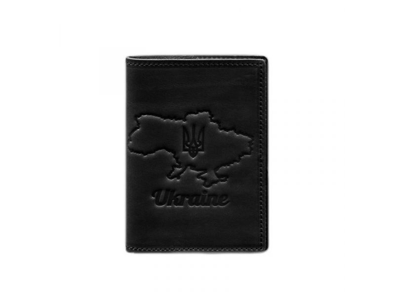 Кожаная обложка для паспорта с картой Украины черный Crazy Horse, фото 7