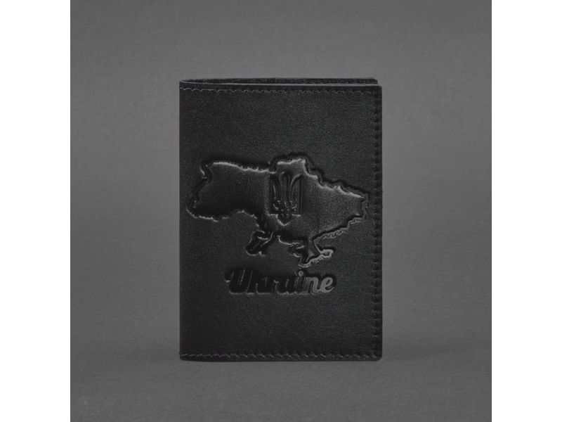 Кожаная обложка для паспорта с картой Украины черный краст, фото 4