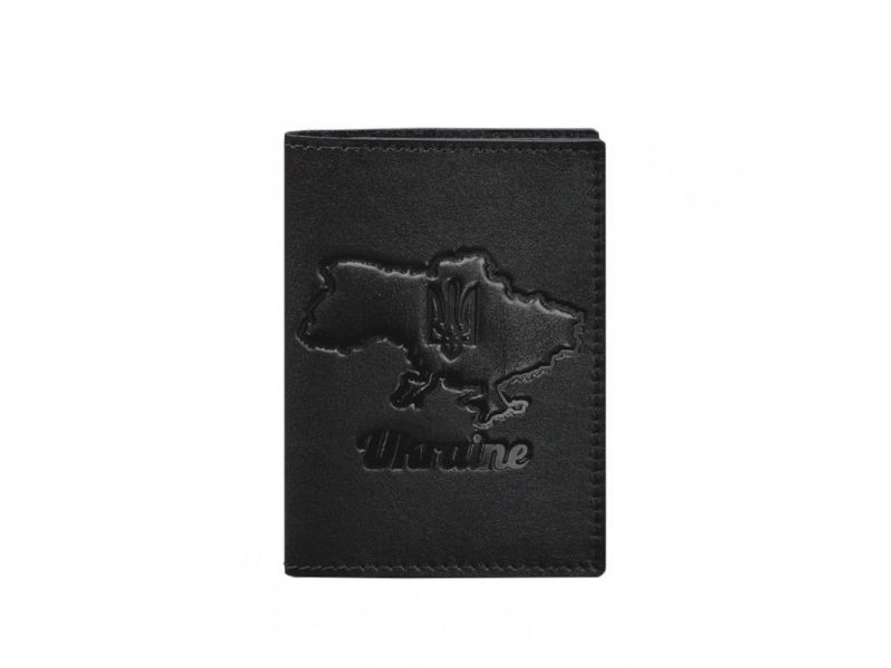 Кожаная обложка для паспорта с картой Украины черный краст, фото 5