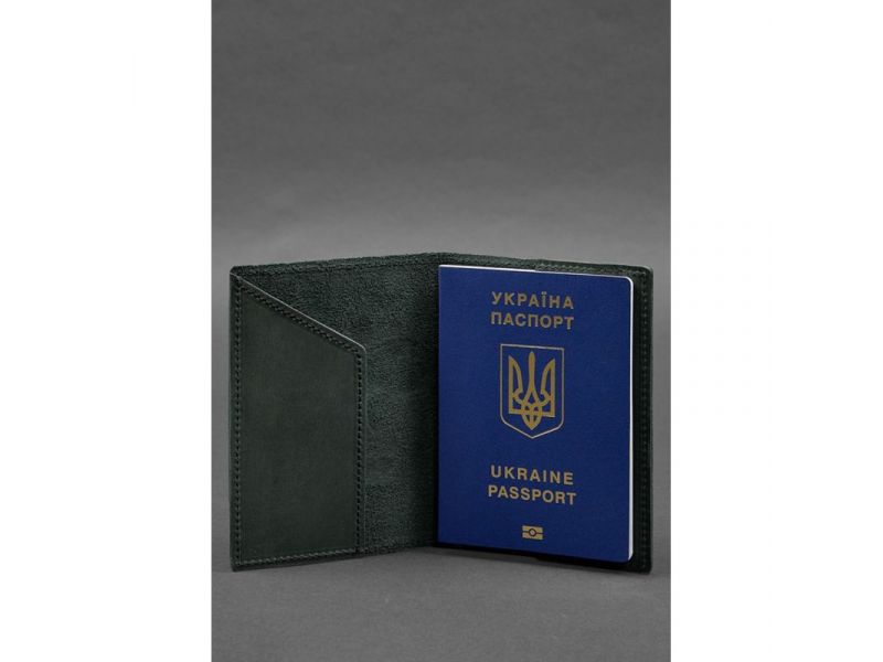 Кожаная обложка для паспорта с картой Украины зеленый Crazy Horse, фото 2