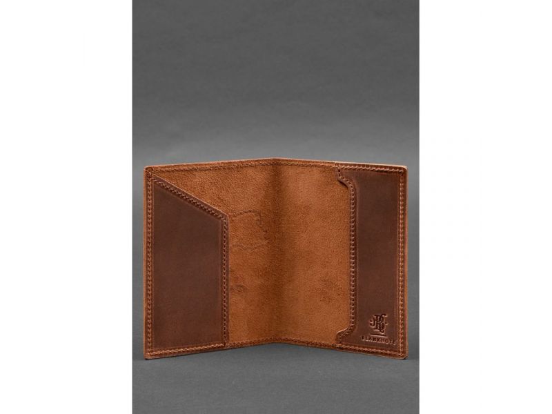 Кожаная обложка для паспорта с картой Украины светло-коричневый Crazy Horse, фото 4