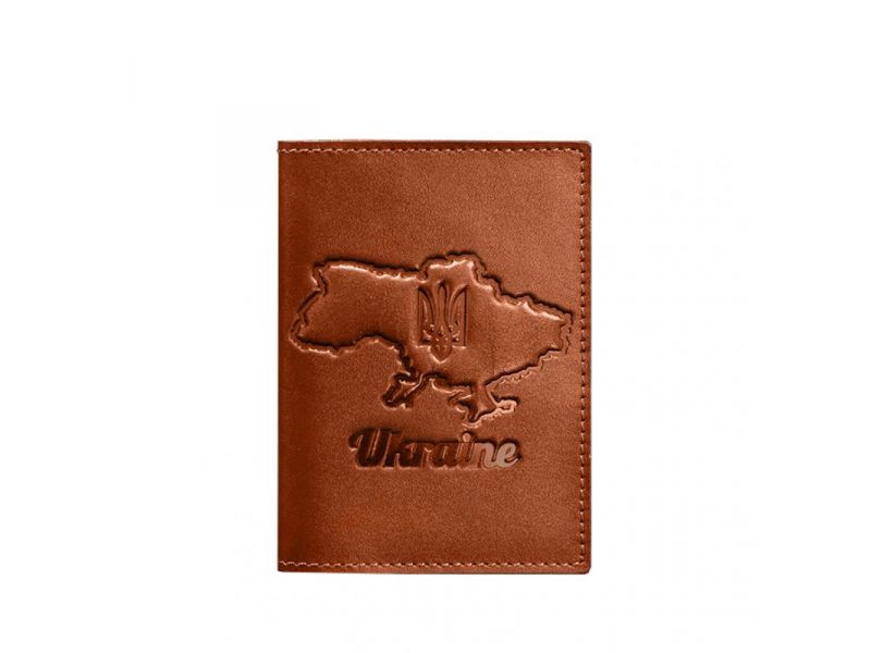 Кожаная обложка для паспорта с картой Украины светло-коричневый краст, фото 5