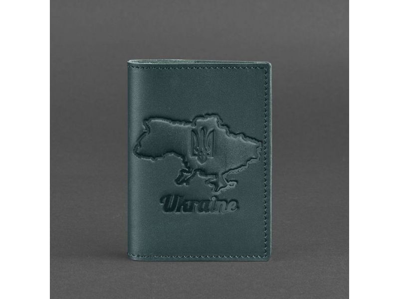 Кожаная обложка для паспорта с картой Украины зеленый краст, фото 4
