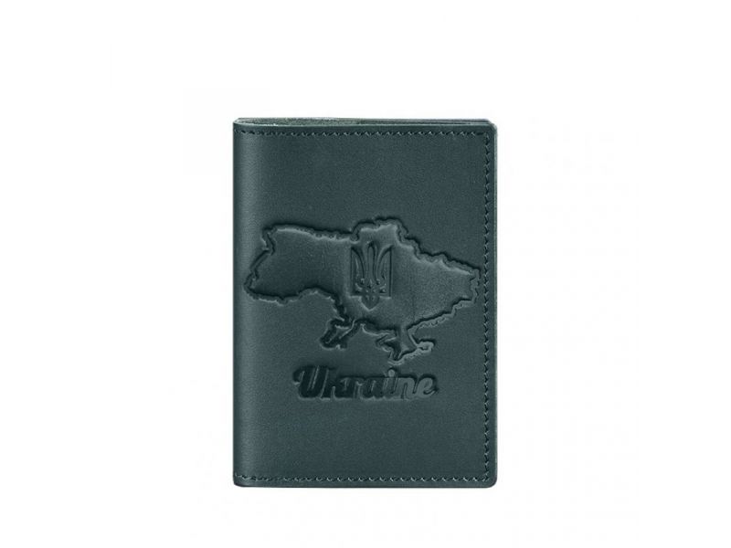 Кожаная обложка для паспорта с картой Украины зеленый краст, фото 5