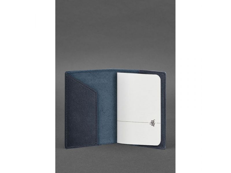 Кожаная обложка для паспорта с картой Украины синий краст, фото 2