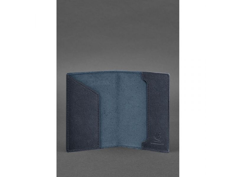 Кожаная обложка для паспорта с картой Украины синий краст, фото 3