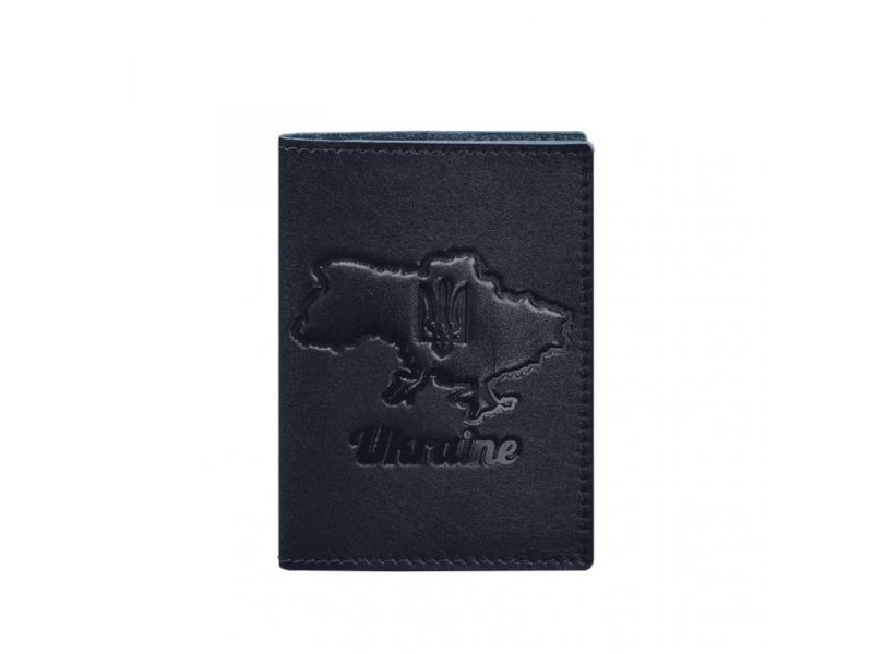 Кожаная обложка для паспорта с картой Украины синий краст, фото 5