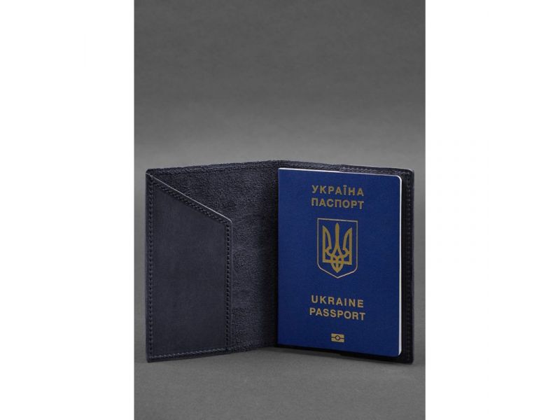 Кожаная обложка для паспорта с картой Украины синий Crazy Horse, фото 2
