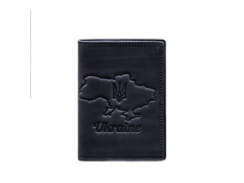 Кожаная обложка для паспорта с картой Украины синий Crazy Horse, фото 7