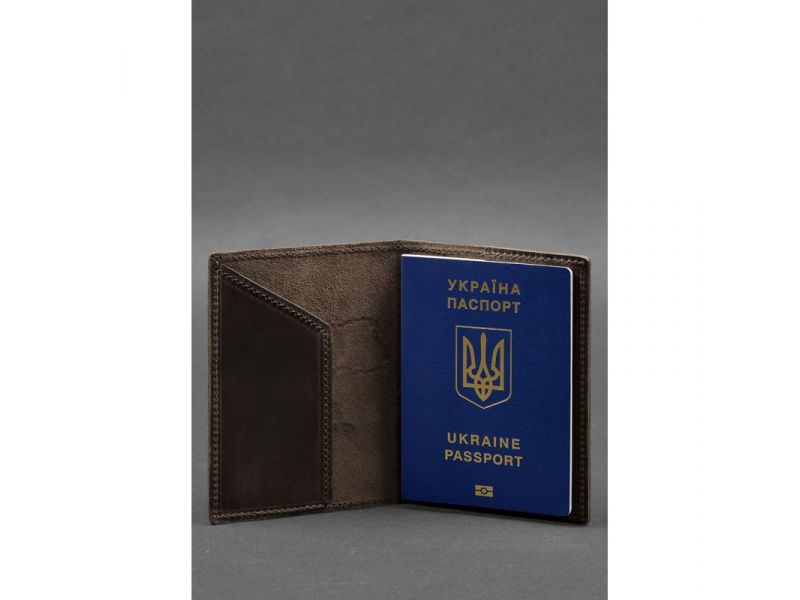 Кожаная обложка для паспорта с картой Украины темно-коричневый Crazy Horse, фото 2