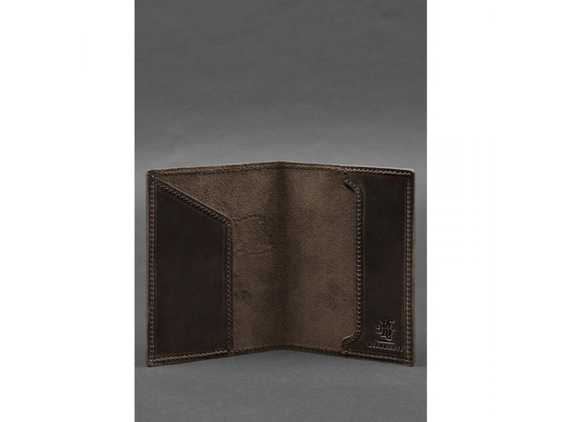 Кожаная обложка для паспорта с картой Украины темно-коричневый Crazy Horse, фото 4