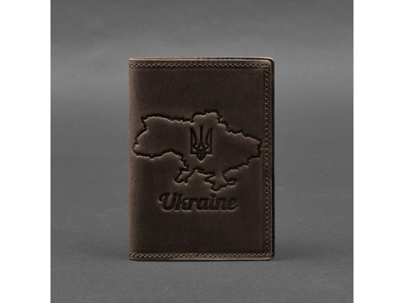 Кожаная обложка для паспорта с картой Украины темно-коричневый Crazy Horse, фото 6