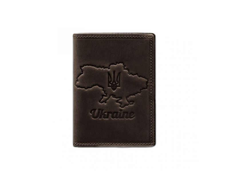 Кожаная обложка для паспорта с картой Украины темно-коричневый Crazy Horse, фото 7