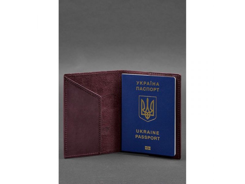 Кожаная обложка для паспорта с картой Украины бордовый Crazy Horse, фото 2