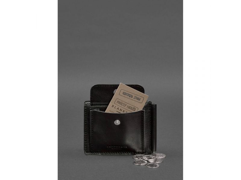 Кожаное портмоне 13.0 зажим черное краст, фото 7