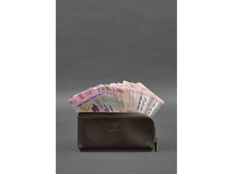 Кожаное портмоне-купюрник на молнии 14.0 темно-коричневое, фото 2