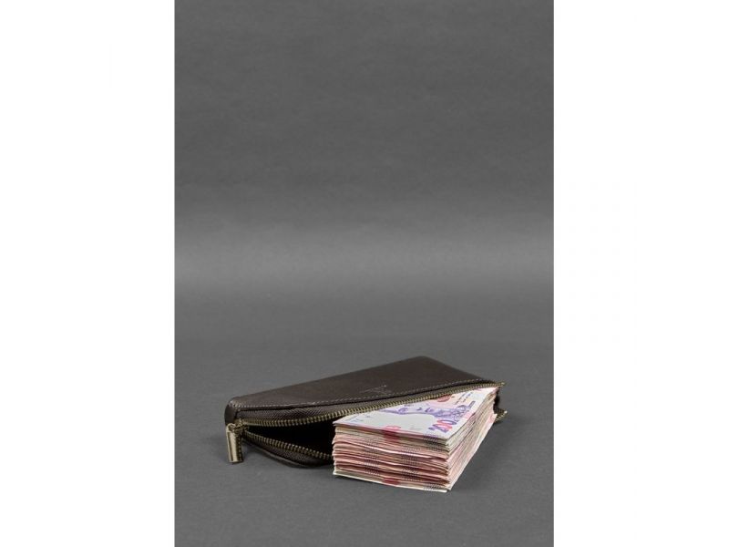 Кожаное портмоне-купюрник на молнии 14.0 темно-коричневое, фото 4