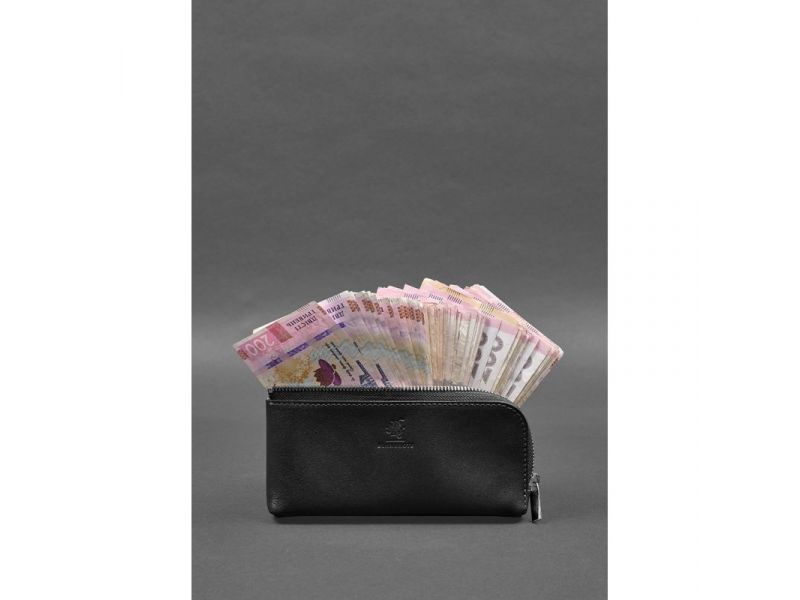 Кожаное портмоне-купюрник на молнии 14.0 Черное, фото 2