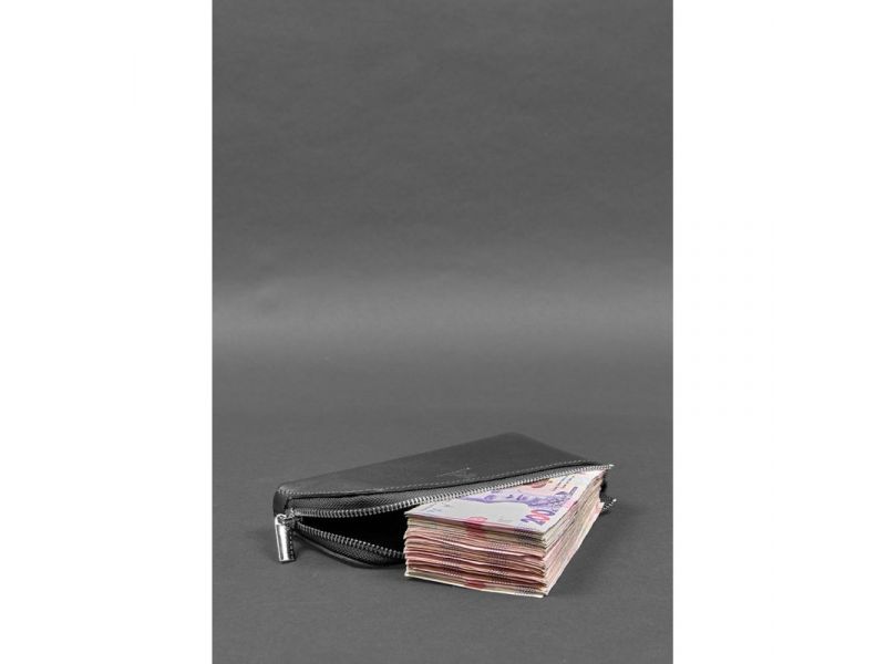 Кожаное портмоне-купюрник на молнии 14.0 Черное, фото 4