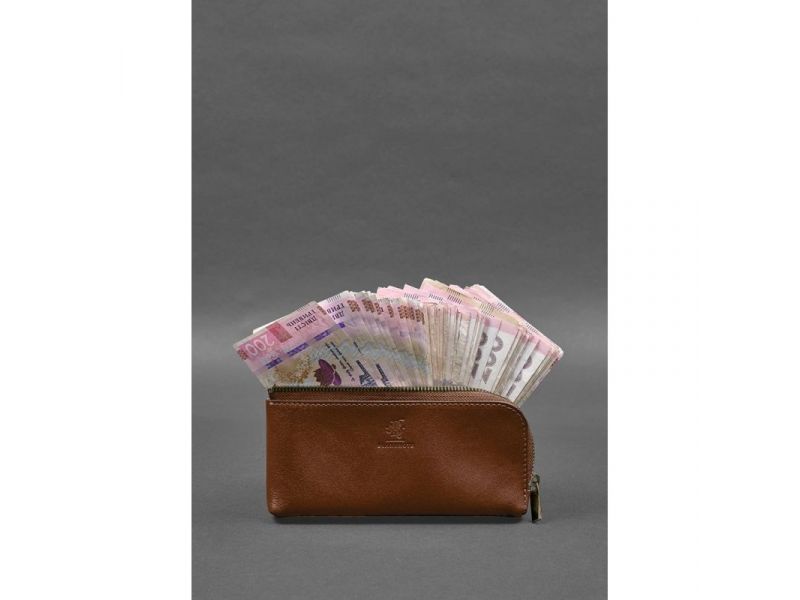 Кожаное портмоне-купюрник на молнии 14.0 светло-коричневое, фото 2