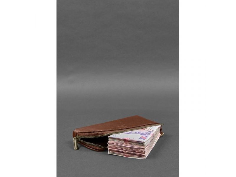 Кожаное портмоне-купюрник на молнии 14.0 светло-коричневое, фото 4