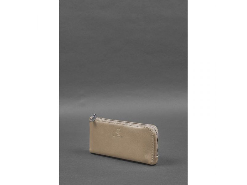 Кожаное портмоне-купюрник на молнии 14.0 светло-бежевое, фото 3
