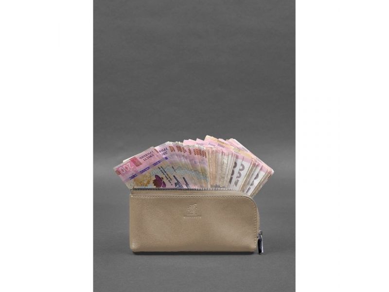 Кожаное портмоне-купюрник на молнии 14.0 светло-бежевое, фото 2