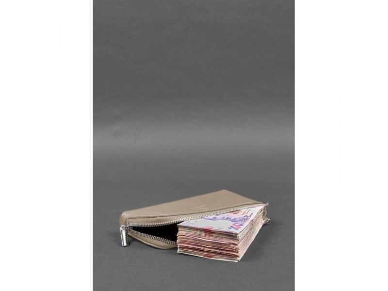Кожаное портмоне-купюрник на молнии 14.0 светло-бежевое, фото 4