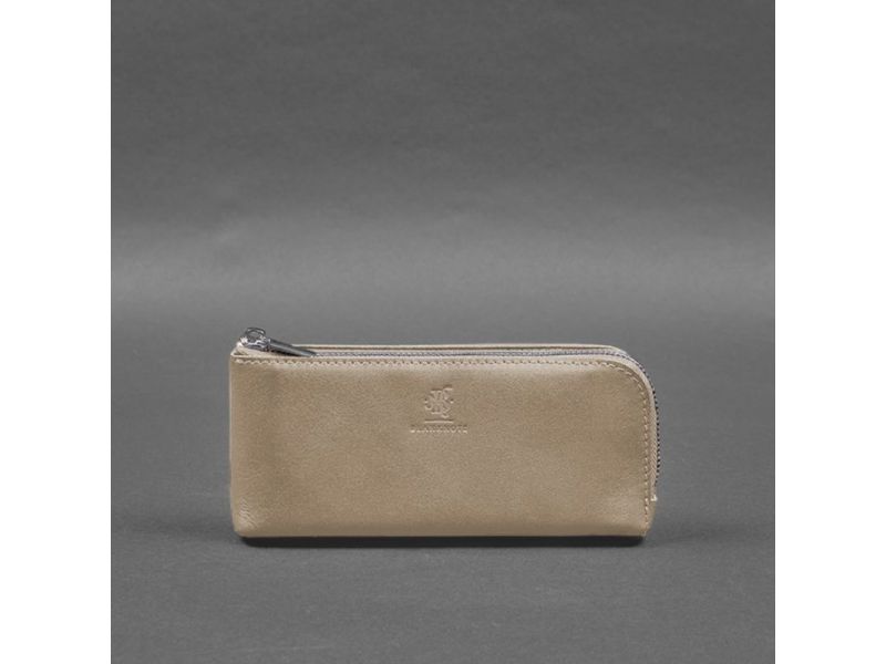 Кожаное портмоне-купюрник на молнии 14.0 светло-бежевое, фото 7