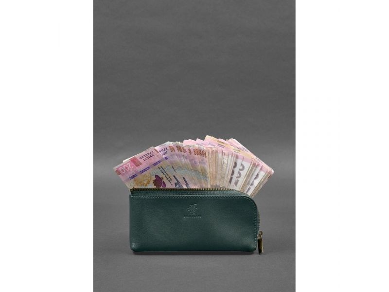 Кожаное портмоне-купюрник на молнии 14.0 зеленый, фото 2