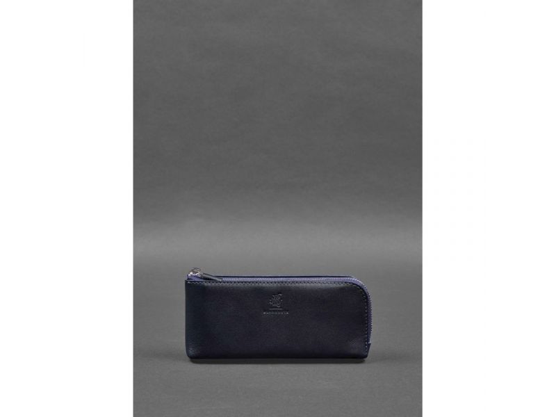 Кожаное портмоне-купюрник на молнии 14.0 Синее, фото 1