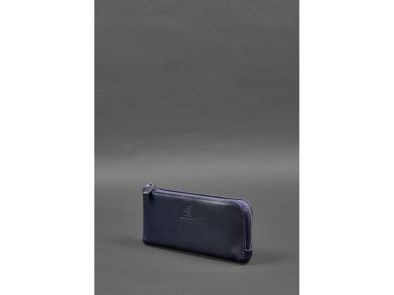 Кожаное портмоне-купюрник на молнии 14.0 Синее, фото 3