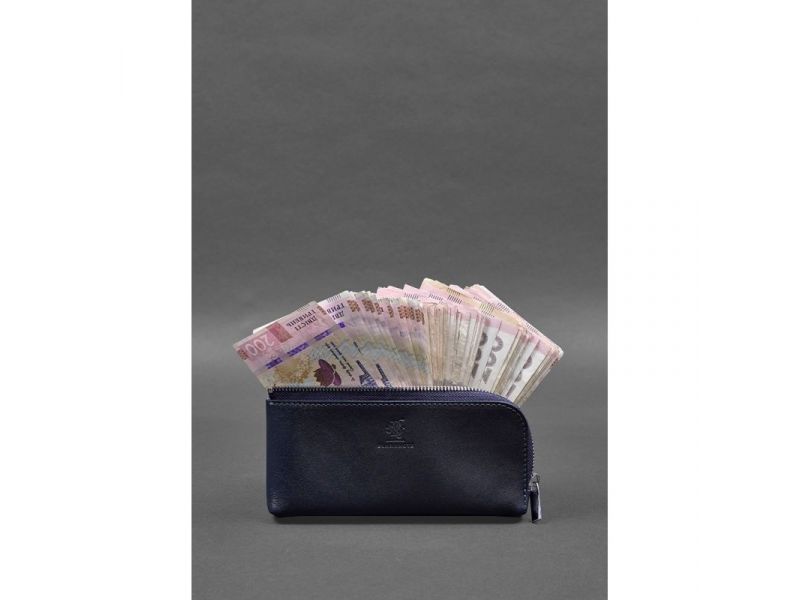Кожаное портмоне-купюрник на молнии 14.0 Синее, фото 2