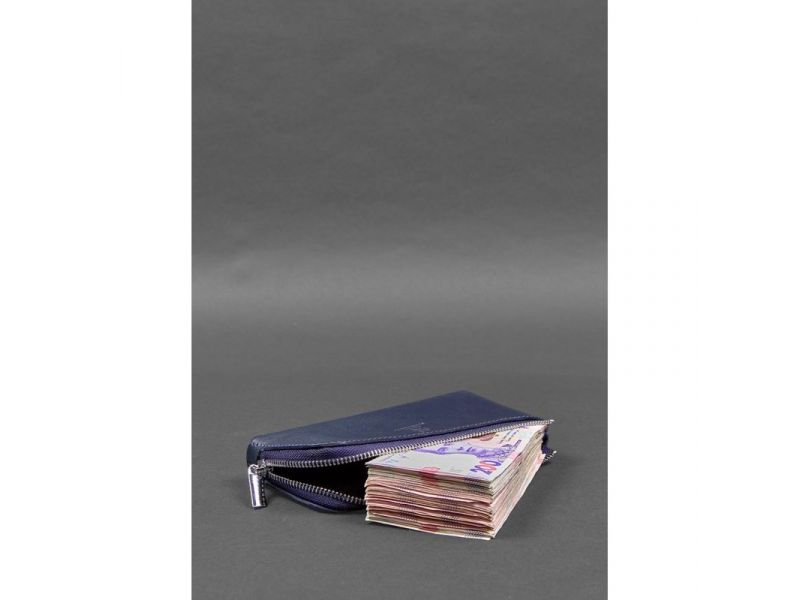 Кожаное портмоне-купюрник на молнии 14.0 Синее, фото 4