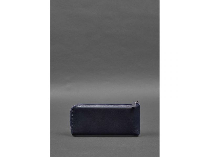 Кожаное портмоне-купюрник на молнии 14.0 Синее, фото 6