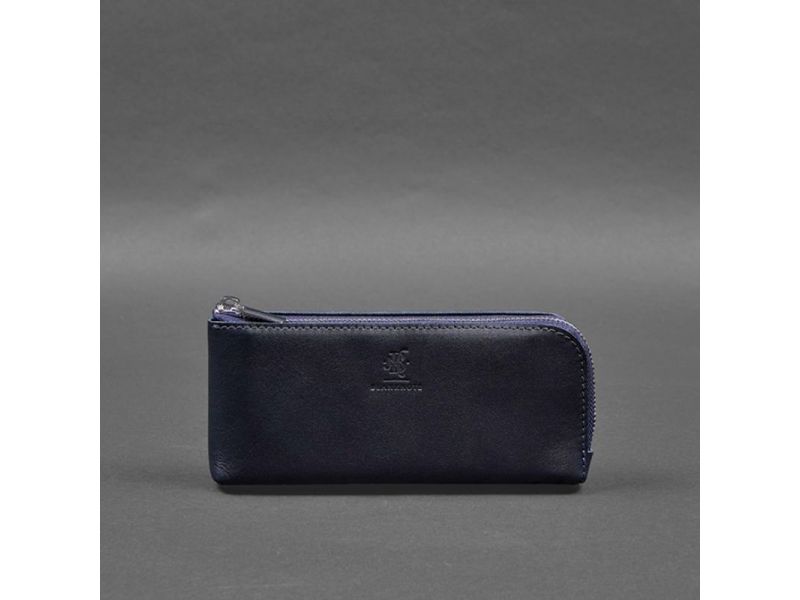 Кожаное портмоне-купюрник на молнии 14.0 Синее, фото 7