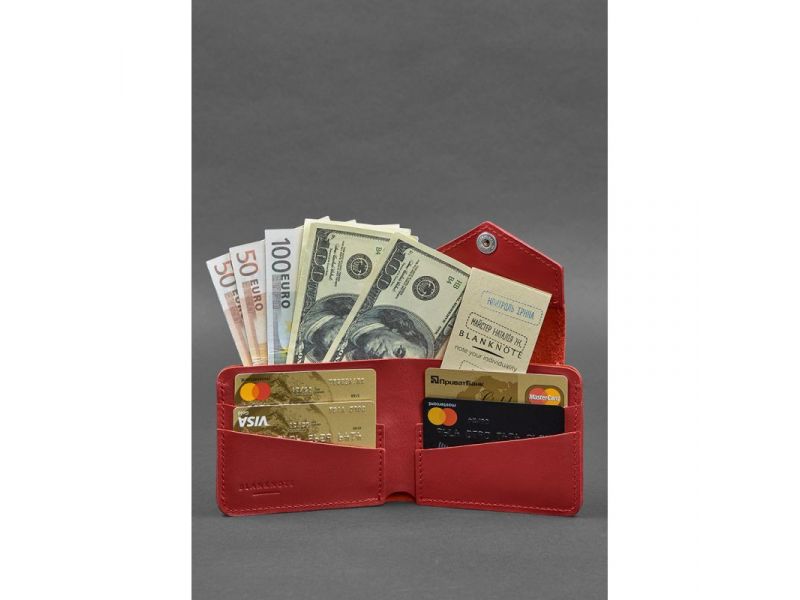 Кожаное портмоне 4.2 на кнопке красный, фото 2