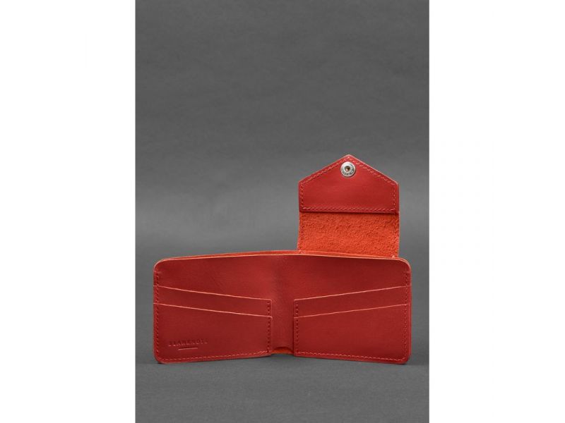 Кожаное портмоне 4.2 на кнопке красный, фото 3