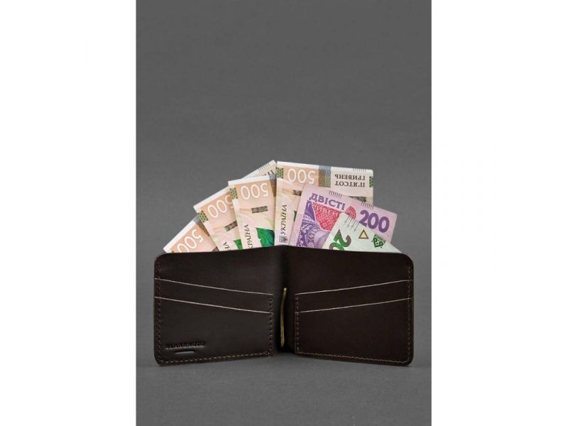 Кожаное портмоне 4.4 (с зажимом) темно-коричневое краст, фото 3