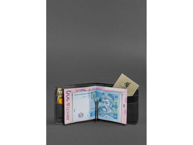 Кожаное портмоне 4.4 (с зажимом) черный Crazy Horse, фото 2