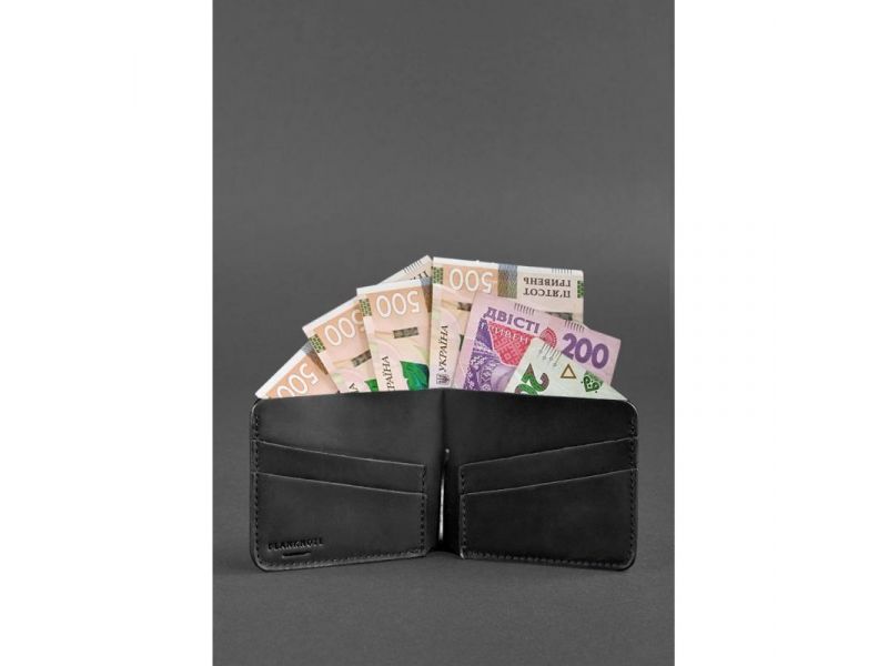 Кожаное портмоне 4.4 (с зажимом) черный Crazy Horse, фото 3