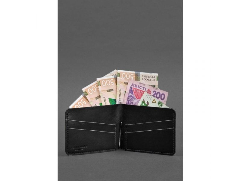 Кожаное портмоне 4.4 (с зажимом) черный краст, фото 3