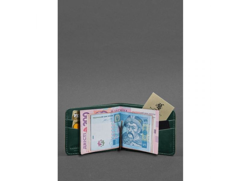 Кожаное портмоне 4.4 (с зажимом) зеленый Crazy Horse, фото 2