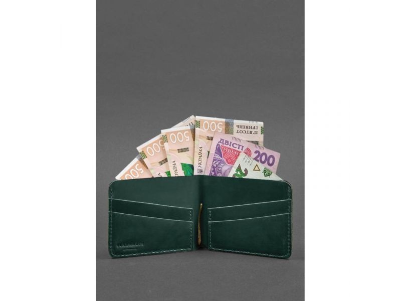 Кожаное портмоне 4.4 (с зажимом) зеленый Crazy Horse, фото 3