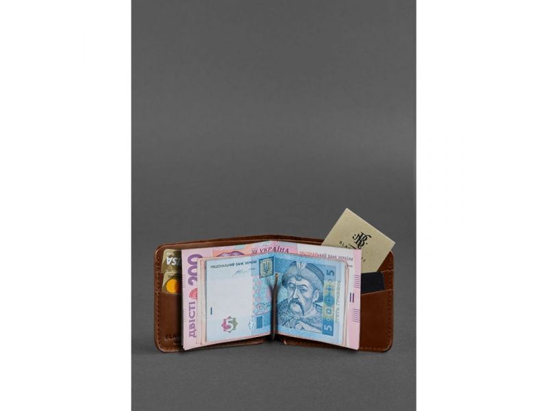 Кожаное портмоне 4.4 (с зажимом) светло-коричневый Crazy Horse, фото 2