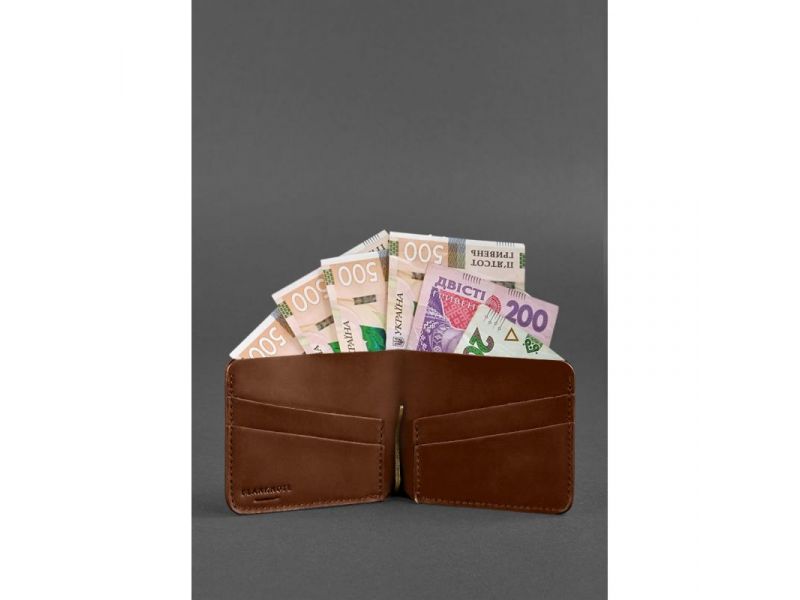 Кожаное портмоне 4.4 (с зажимом) светло-коричневый Crazy Horse, фото 3