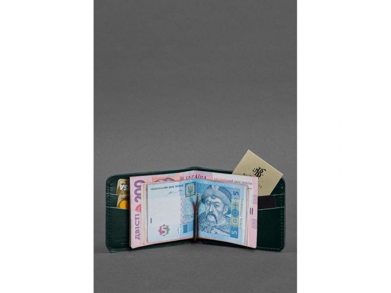 Кожаное портмоне 4.4 (с зажимом) зеленый краст, фото 2