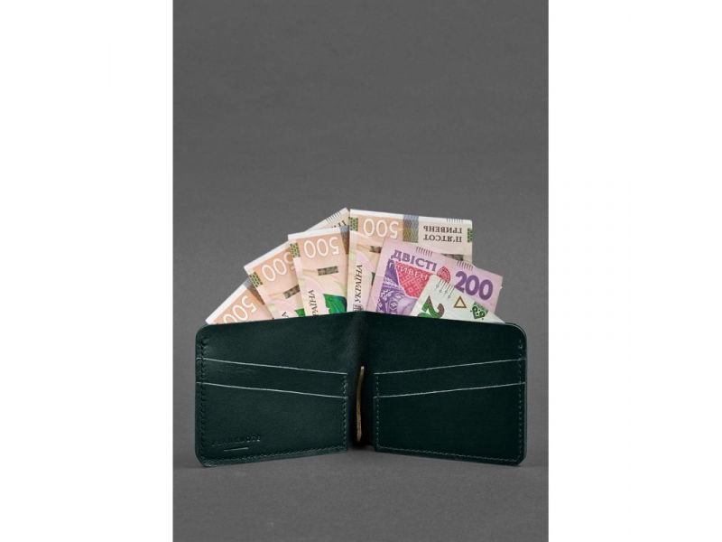 Кожаное портмоне 4.4 (с зажимом) зеленый краст, фото 3