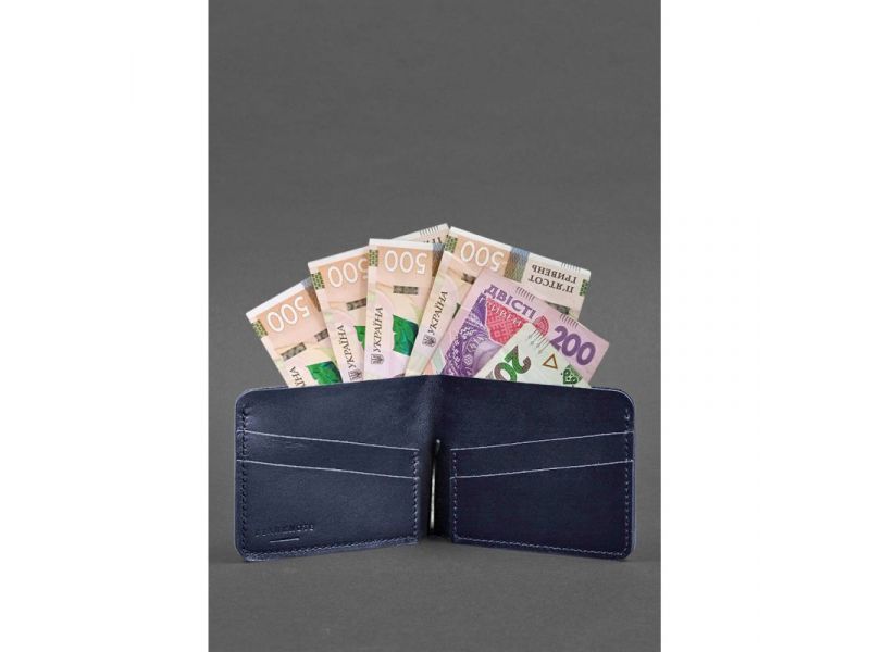 Кожаное портмоне 4.4 (с зажимом) синий краст, фото 3